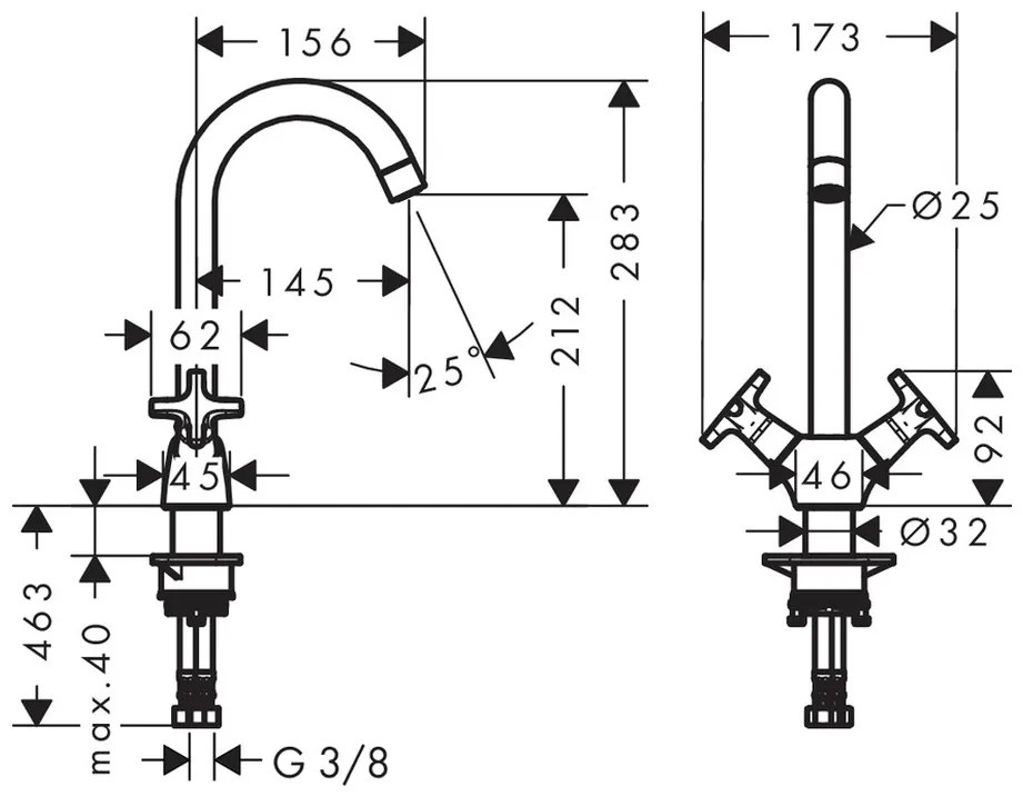 Hansgrohe Logis M32 - Kuchynská batéria s kohútikmi 220, 1jet, chróm 71285000