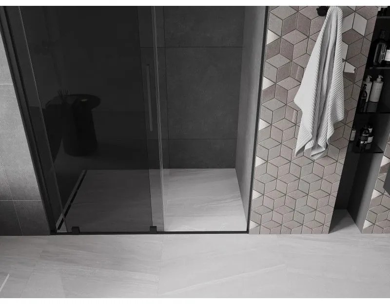 Mexen Velar, posuvné sprchové dvere do otvoru 160 cm, 8mm šedé sklo, čierna matná, 871-160-000-41-70