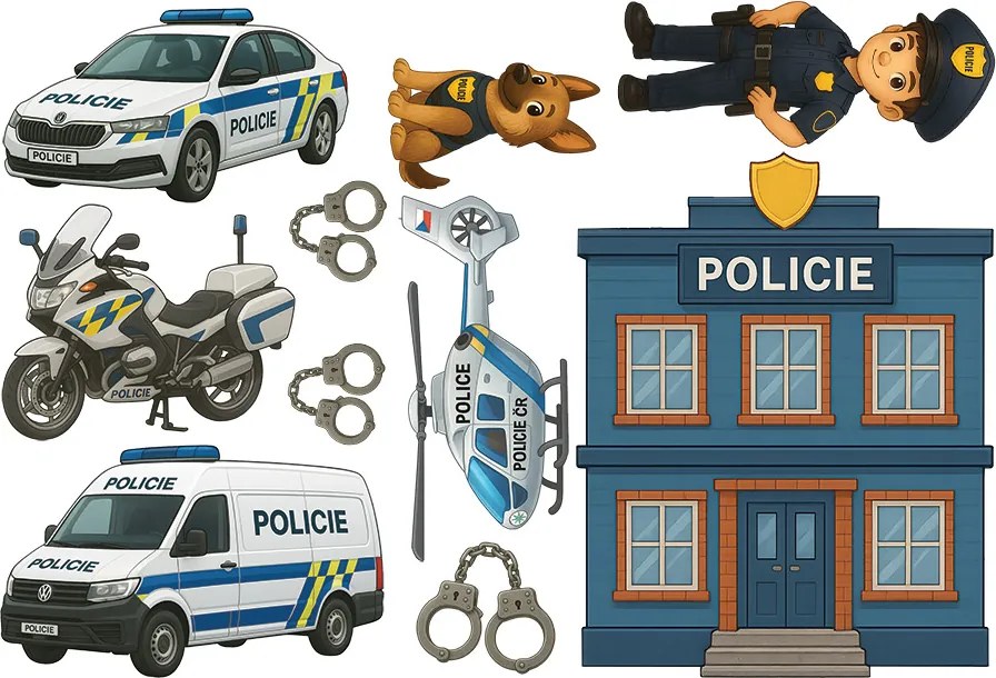 Polícia textilní prelepiteľné nálepky na stenu hárok 46 x 31 cm