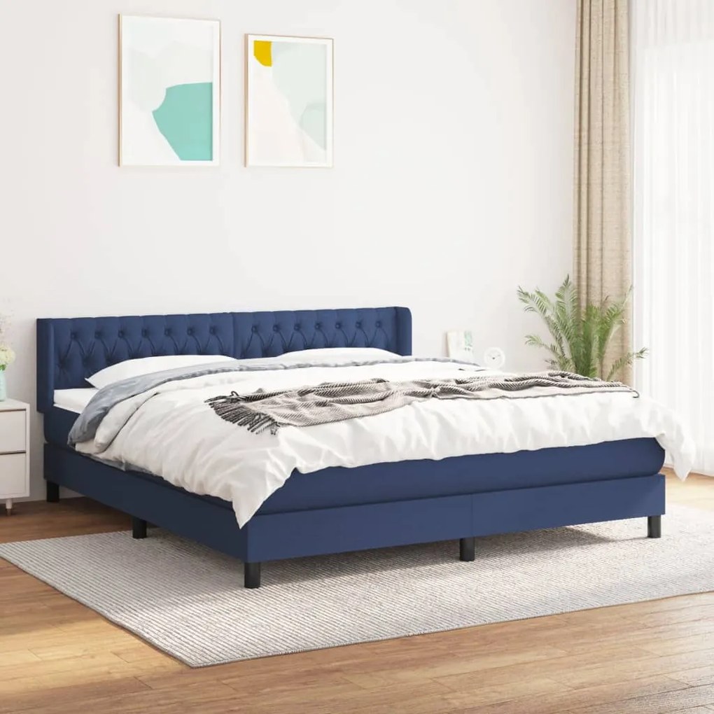 Posteľný rám boxspring s matracom modrý 180x200 cm látka 3129975