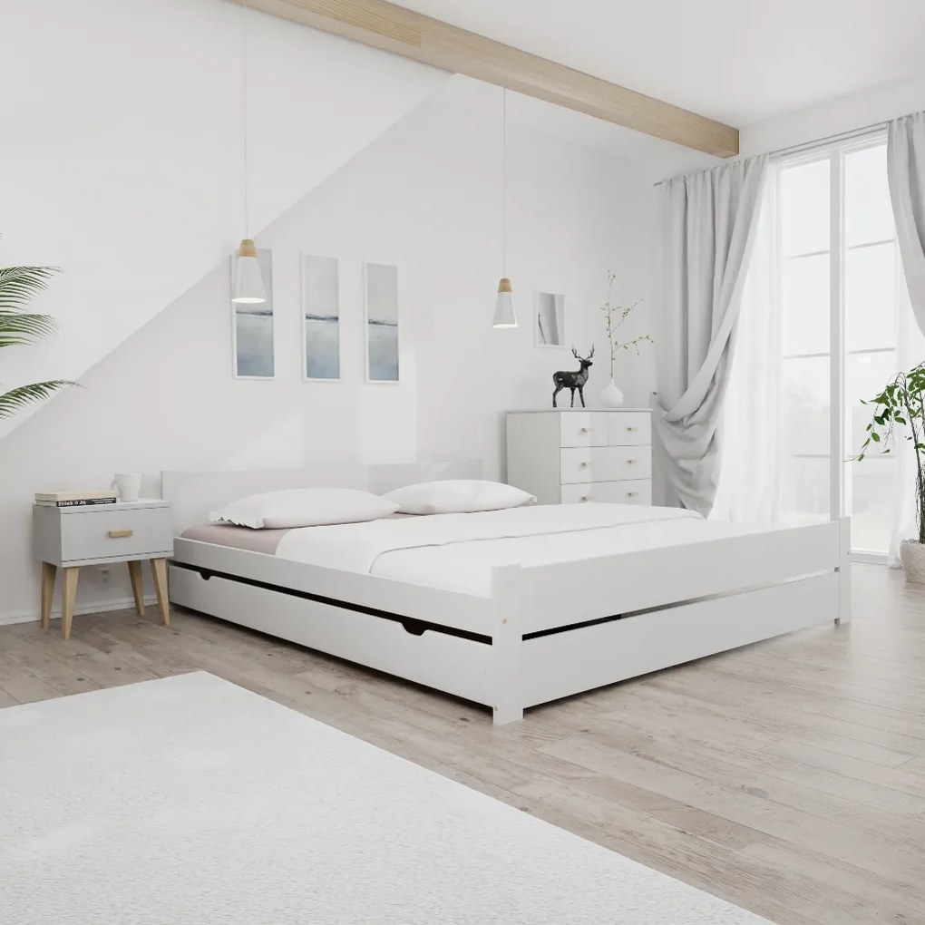 Posteľ IKAROS DOUBLE 180 x 200 cm, biela Rošt: S lamelovým roštom, Matrac: Matrac Somnia 18 cm