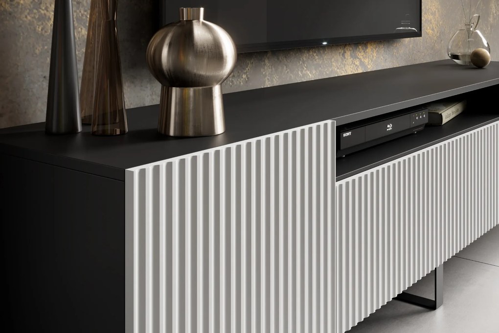 TV STOLÍK DANTE ČIERNY + BIELE ČELO 200 cm