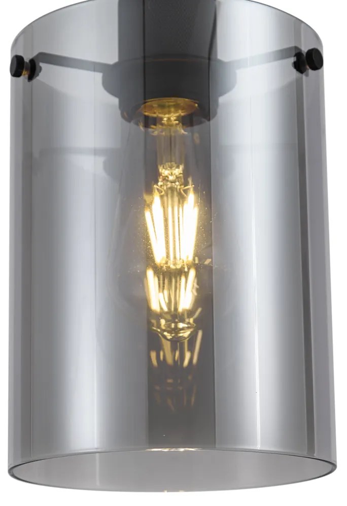 Dizajnové závesné svietidlo čierne s dymovým sklom - Domo