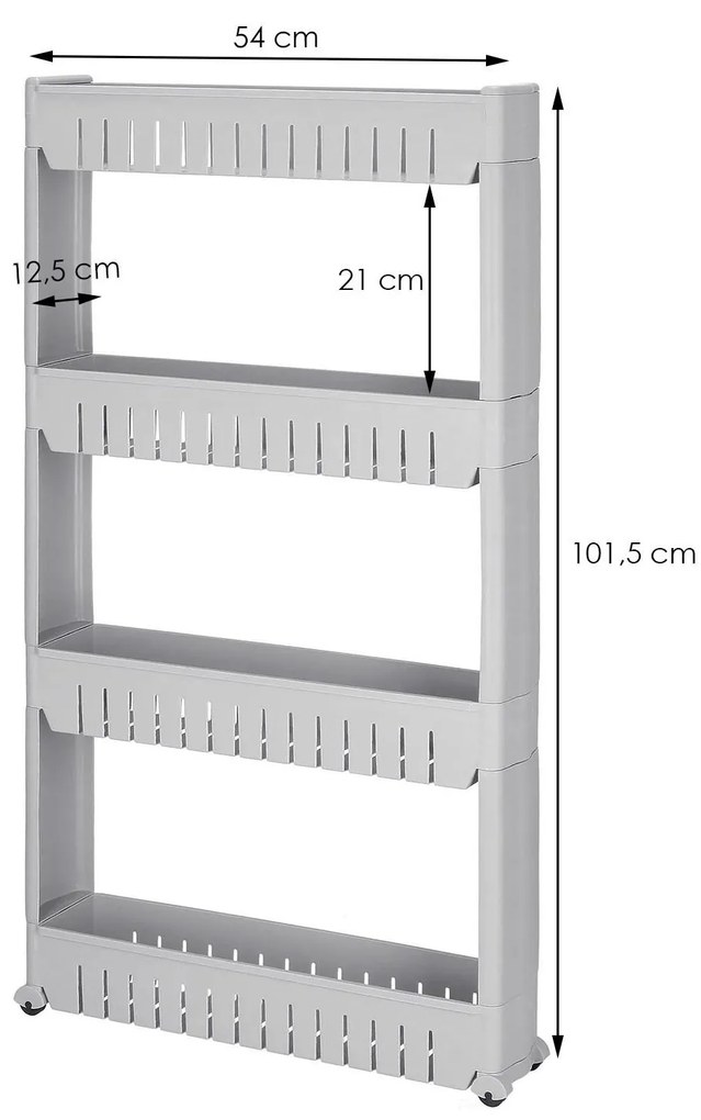 PreHouse Mobilná kúpeľňová skrinka na kolieskach 4 úrovne - šedá
