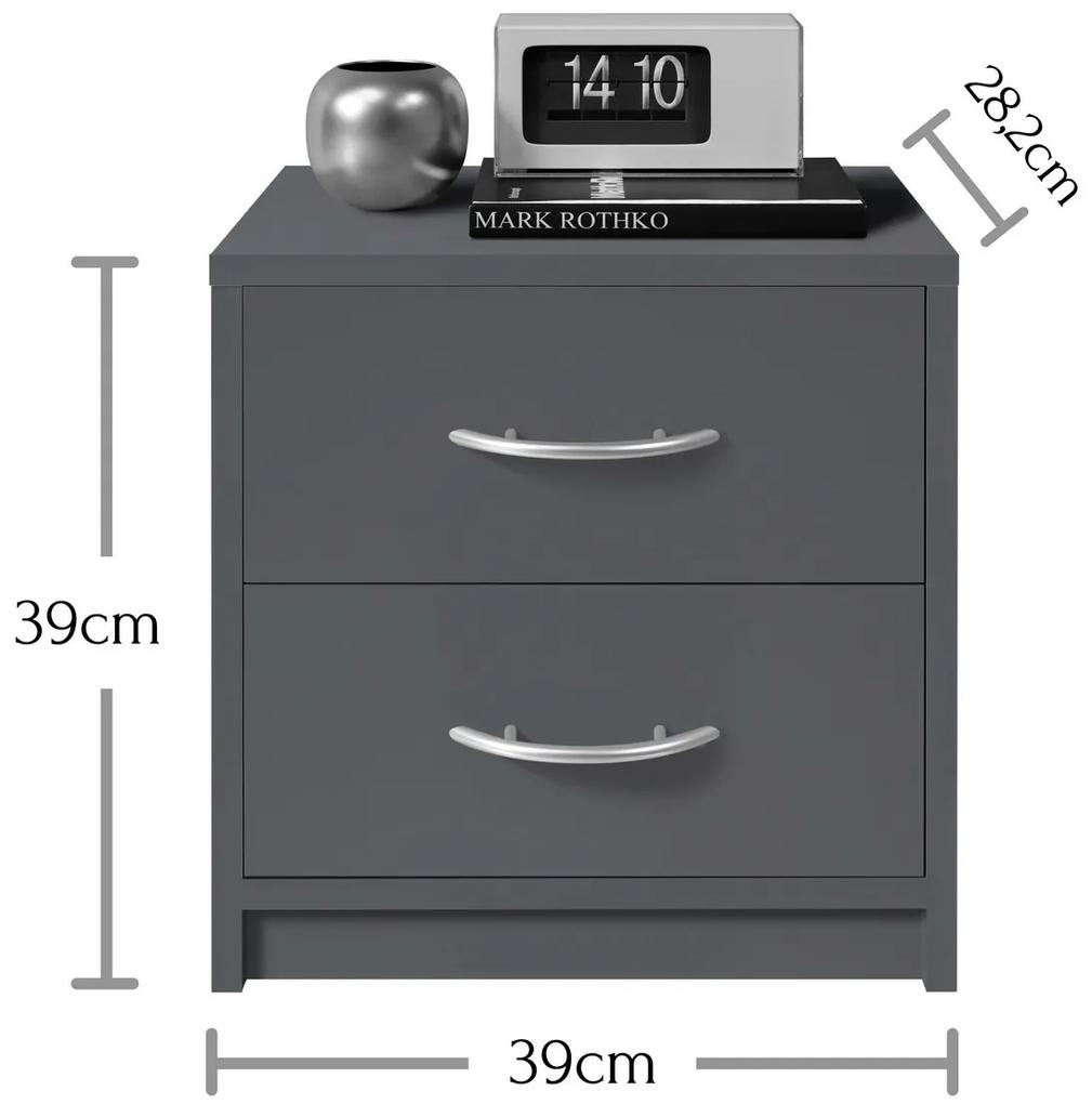Nočný stolík s 2 zásuvkami Pepe, šedý grafit