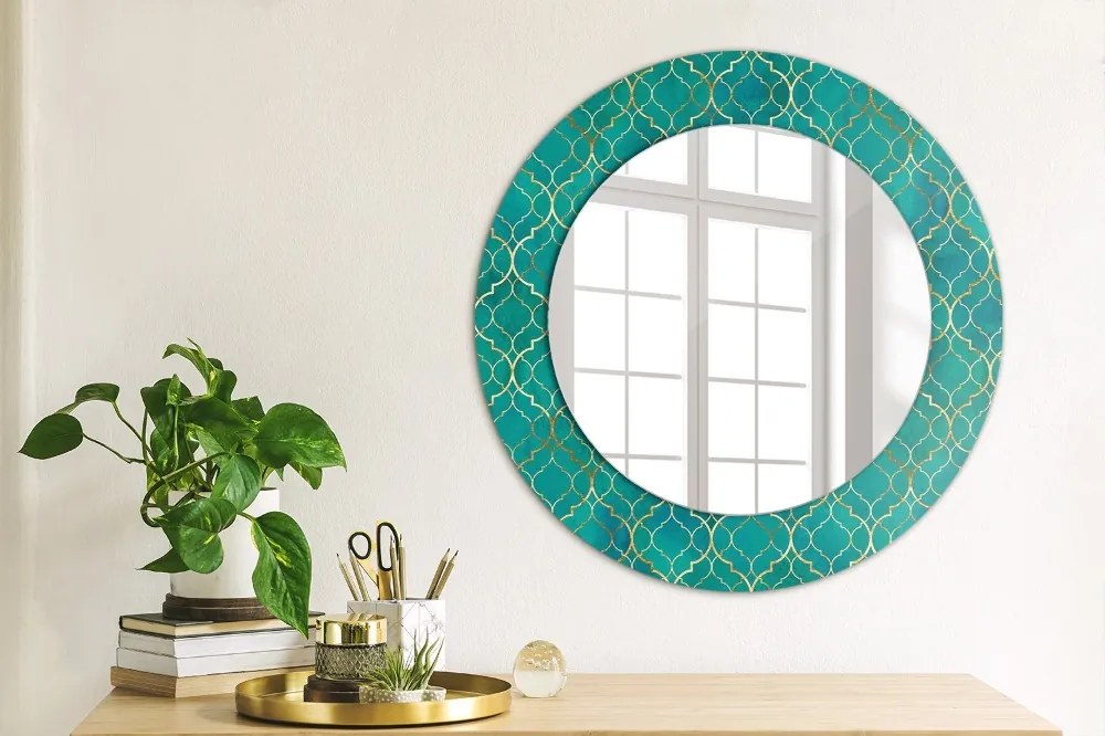 Okrúhle ozdobné zrkadlo Zelené a zlaté zloženie fi 50 cm