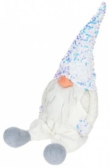 Škriatok s trblietavou čiapkou – biely 55 cm