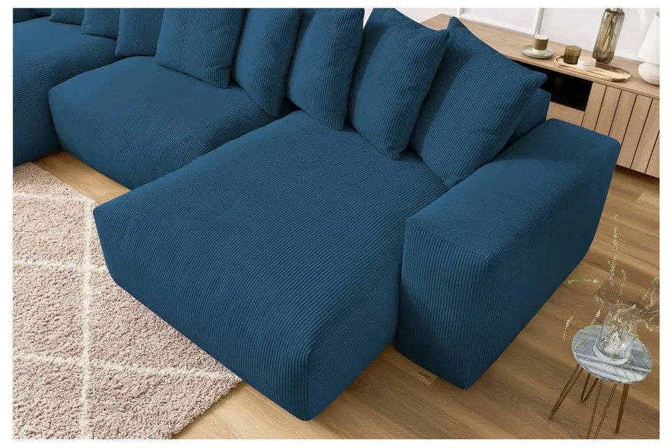 Tmavomodrá menčestrová rohová pohovka Voltaire – Bobochic Paris