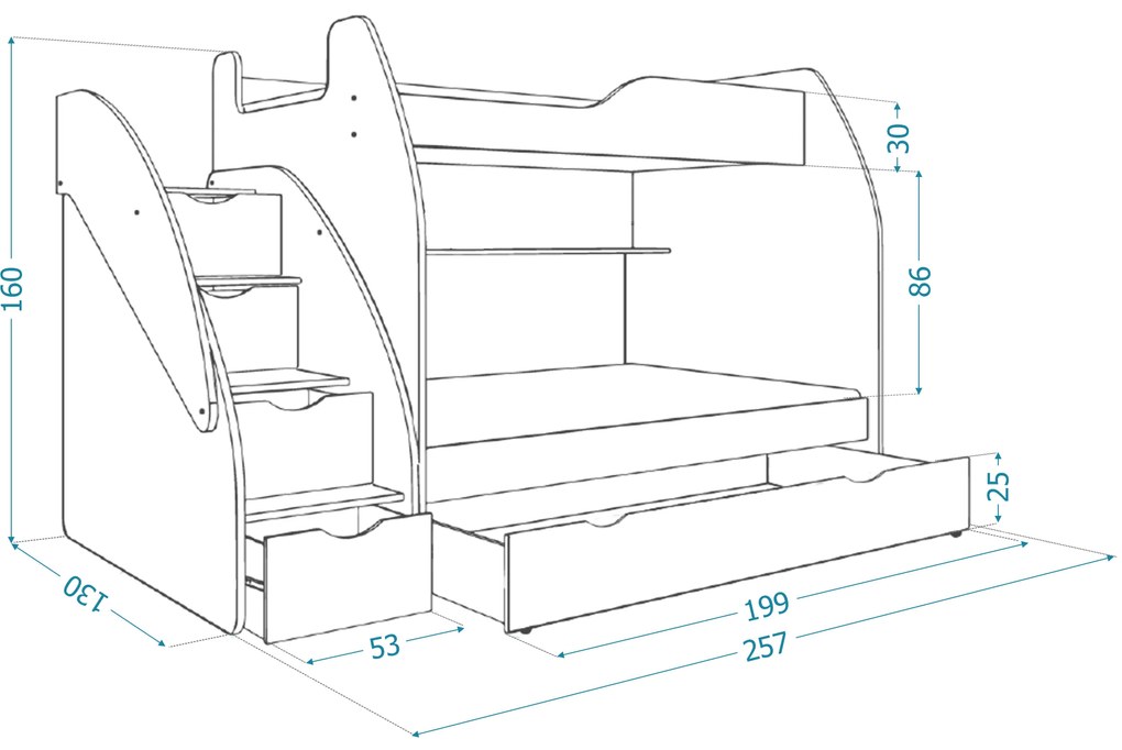 GL Multifunkčná poschodová posteľ Max 3 Farba: Modrá