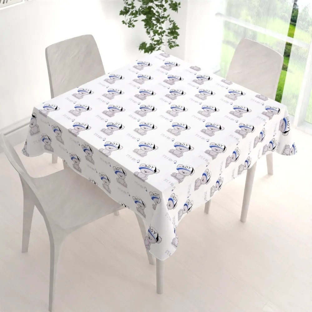 Biante Detský bavlnený štvorcový obrus Sandra SA-206 Medvedík pre chlapcov 150x150 cm