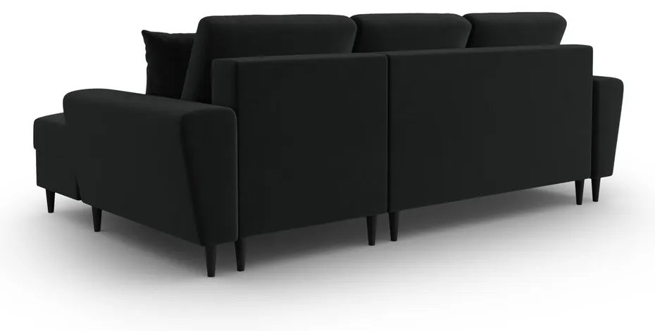 Čierna zamatová rozkladacia/s úložným priestorom rohová pohovka (pravý roh/s leňoškou) Kyoto – Cosmopolitan Design