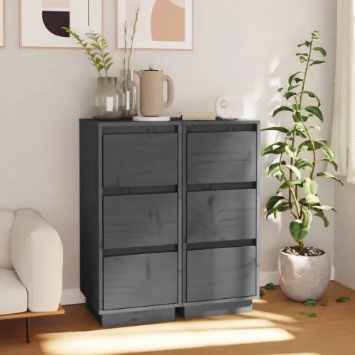 vidaXL Komody 2 ks sivé 32x34x75 cm borovicový masív-