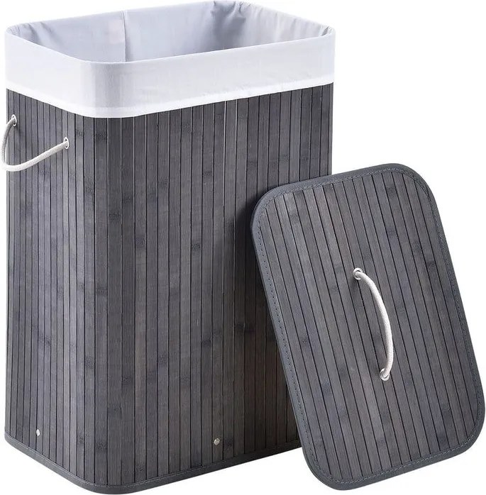 Bambusový košík na bielizeň s vekom, 72 l, sivý