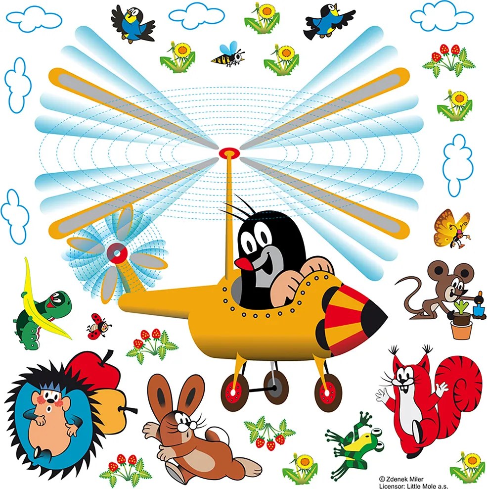 Detská samolepka na stenu - Krtko a lietadlo - 30x30 cm