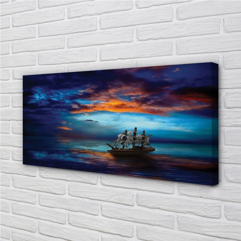 Obraz canvas Zamračené morská loď večer 125x50 cm