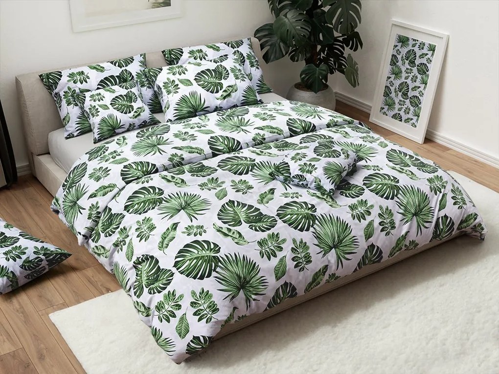 Flanelové obliečky GREEN LEAVES biele Rozmer obliečky: 70 x 90 cm | 140 x 200 cm