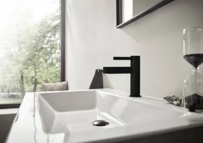 Hansgrohe Finoris, umývadlová batéria 110, s výpustom, Push-Open, EcoSmart, čierna matná, HAN-76023670