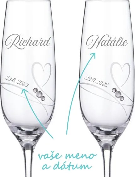 Svadobné poháre na sekt Diamante Romance, 2 ks
