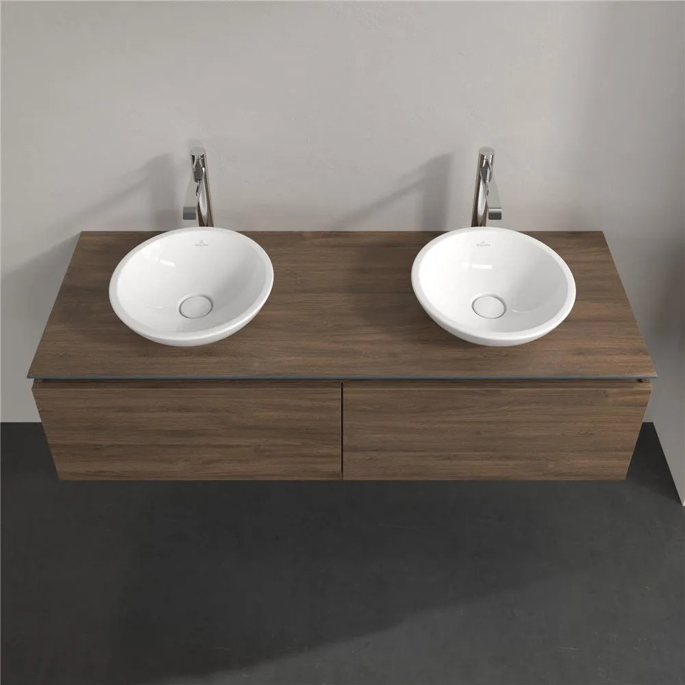 VILLEROY &amp; BOCH Legato závesná skrinka pod dve umývadlá na dosku, 2 zásuvky, 1400 x 500 x 380 mm, Arizona Oak, B59100VH