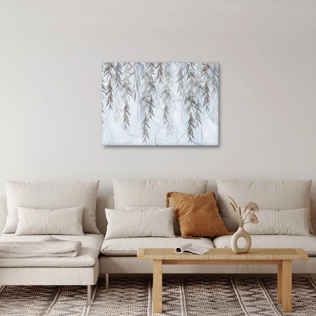 Obraz - Vŕbové vetvičky v modrom pozadí (70x50 cm)