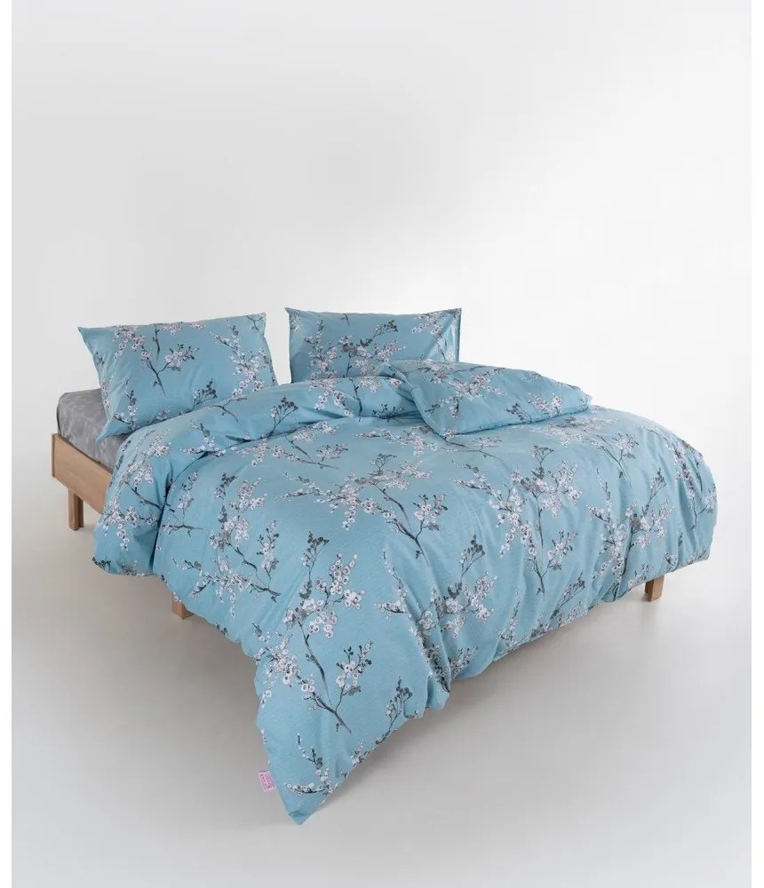 Modré obliečky na dvojlôžko/predĺžené z bavlny Renforcé 240x220 cm Blue Floral – Mila Home Luxury
