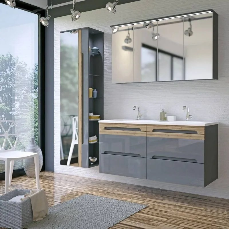 Kúpeľňová skrinka CMD GALAXY GREY 822 sivý vysoký lesk/dub wotan