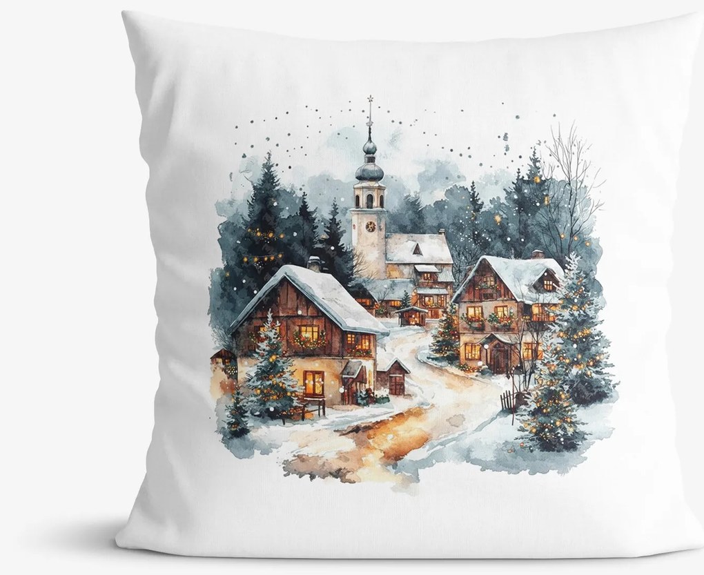 Goldea dekoračná obliečka na vankúš - zimná dedinka 45 x 45 cm