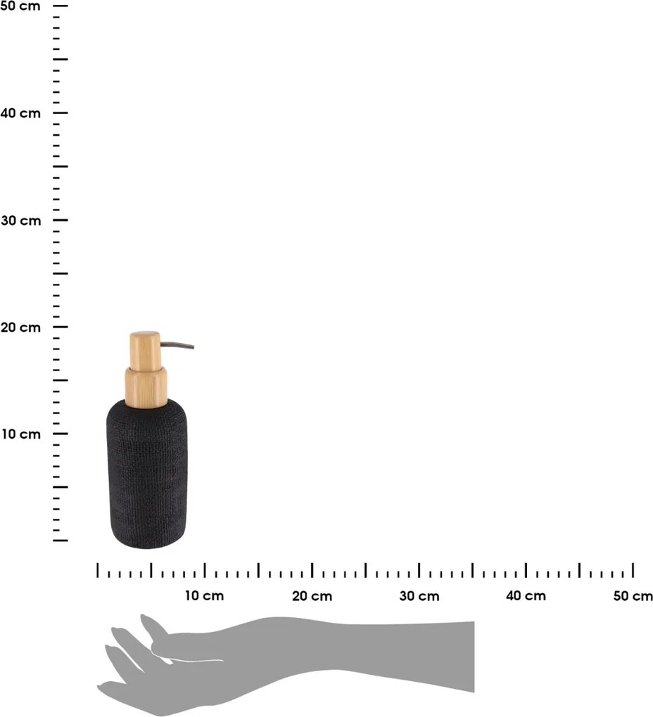 Dávkovač mydla Solena, čierna/s drevenými prvkami, 340 ml