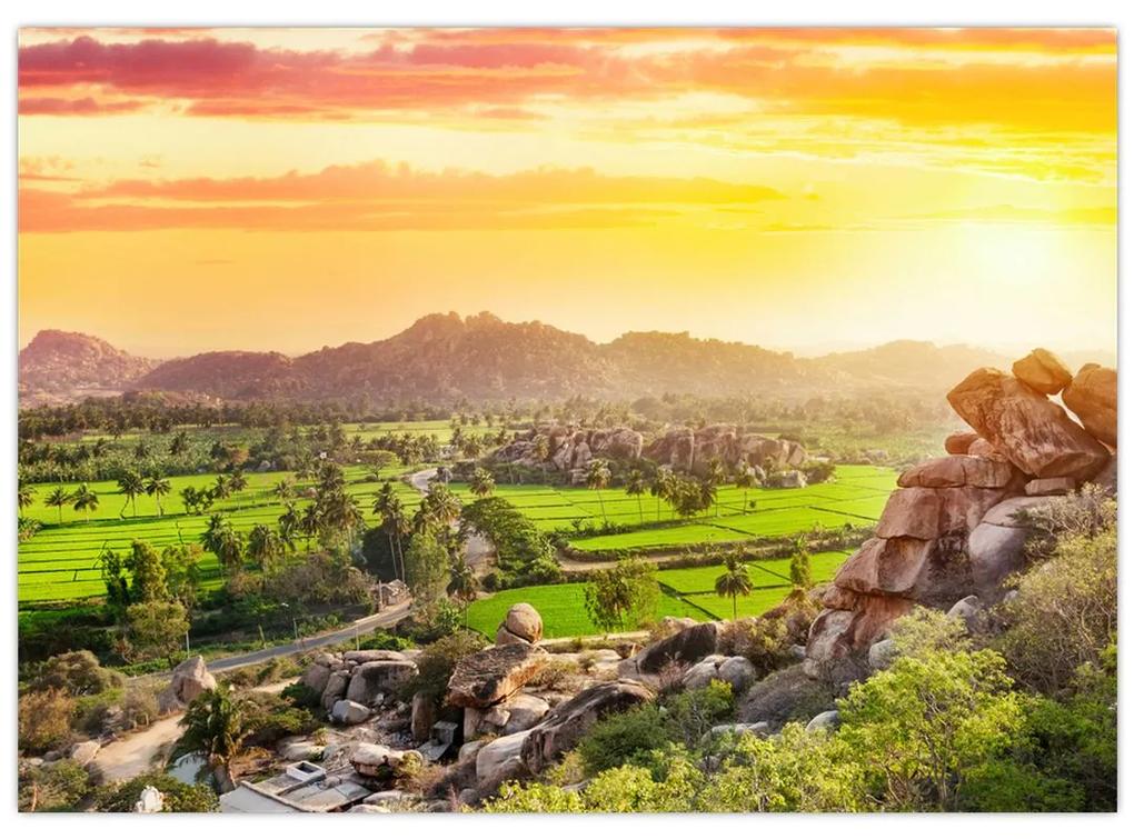 Sklenený obraz Hampi údolí v Indii (70x50 cm)