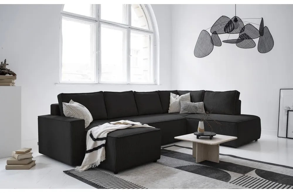 Antracitovosivá menčestrová rozkladacia rohová pohovka (pravý roh/do tvaru "U") Brave Dave – Miuform