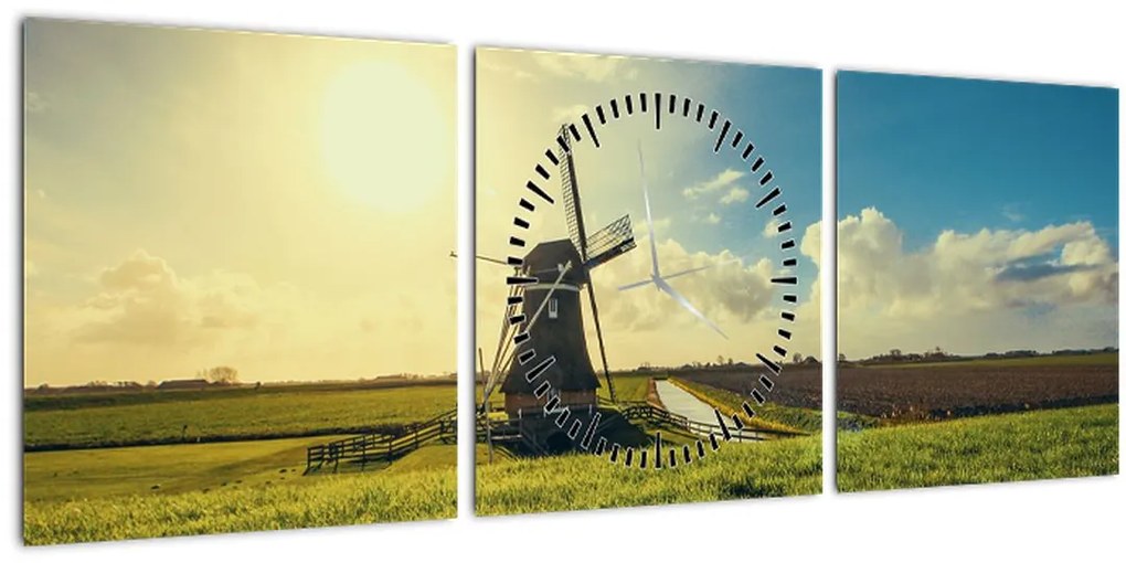 Obraz - Veterný mlyn (s hodinami) (90x30 cm)