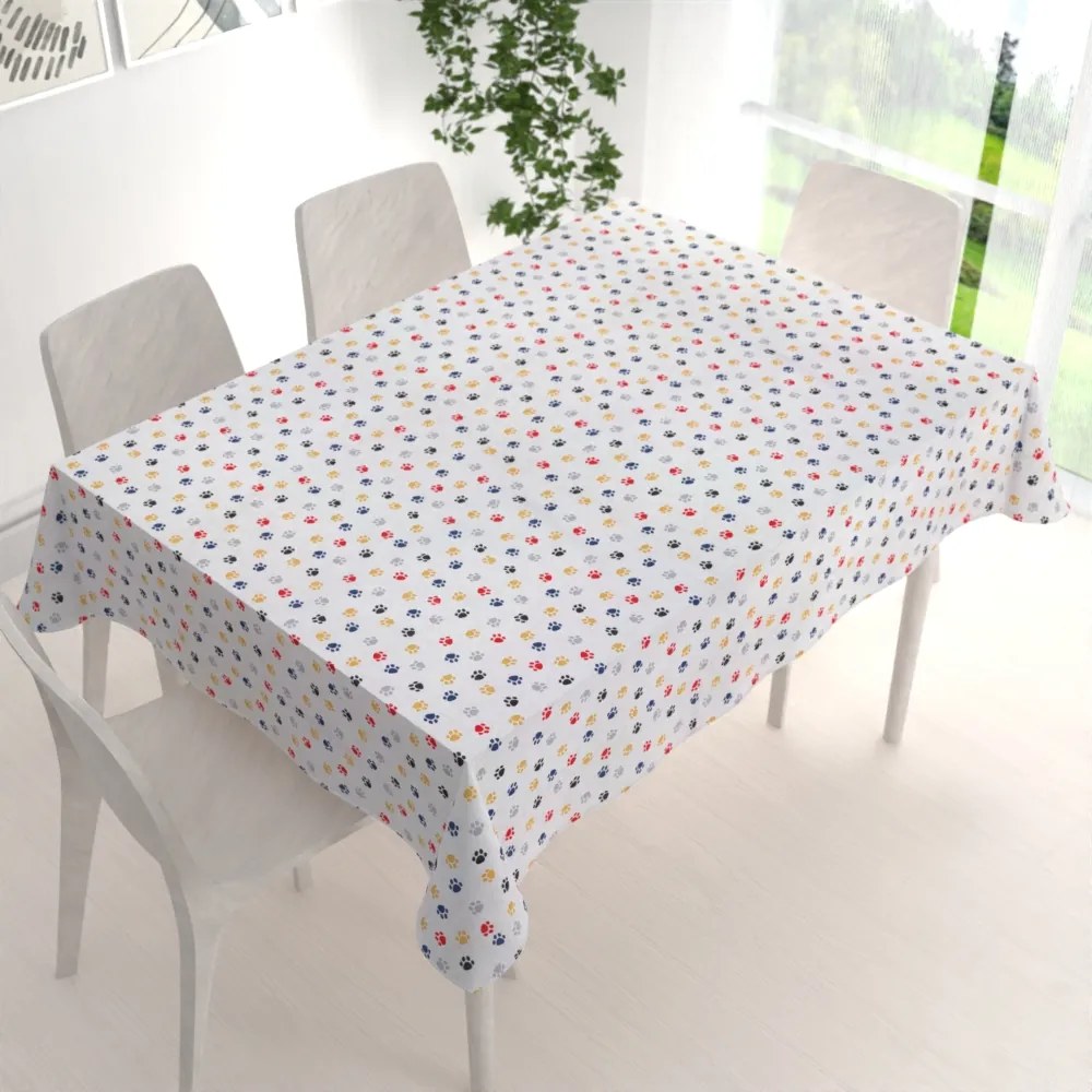 Biante Detský dekoračný obdĺžnikový obrus Leona LN-012 Farebné labky na krémovom 130x200 cm