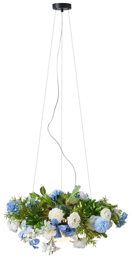 Bohemian závesná lampa čierna s farebnými kvetmi modrá a biela - Flower Power