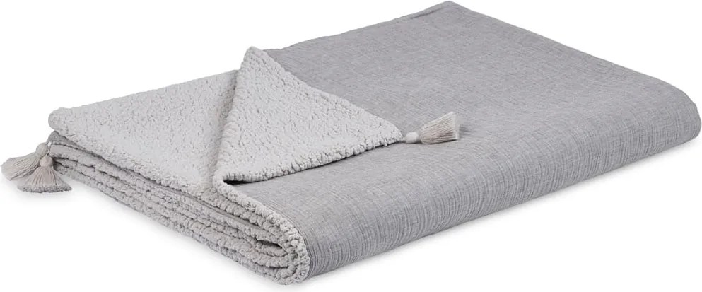 Obojstranný prehoz z mušelínu a umelej kožušiny šedá 140x200 cm