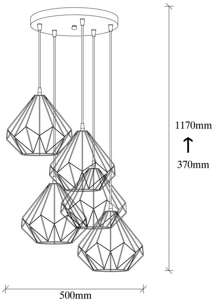 Závesný luster s 5 žiarovkami Diamond III čierny