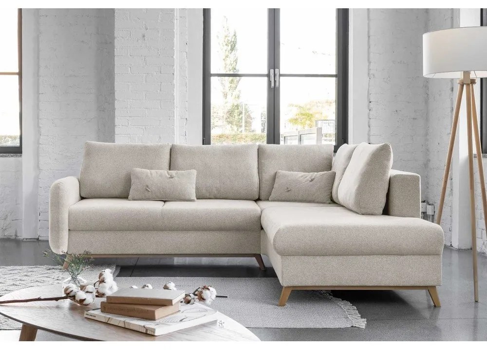 Béžová rozkladacia rohová pohovka Miuform Scandic Lagom L, pravý roh