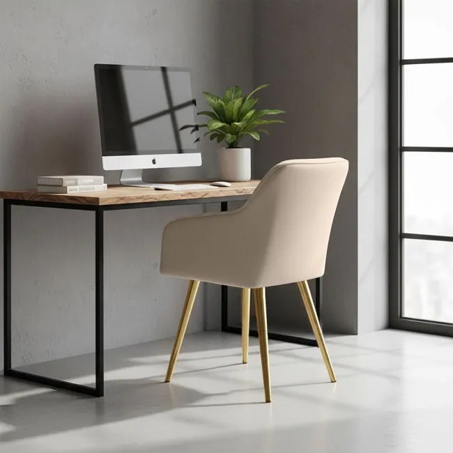 Sada štyroch jedálenských stoličiek ESTELLE zamatové, béžové / zlaté nohy (4 ks)