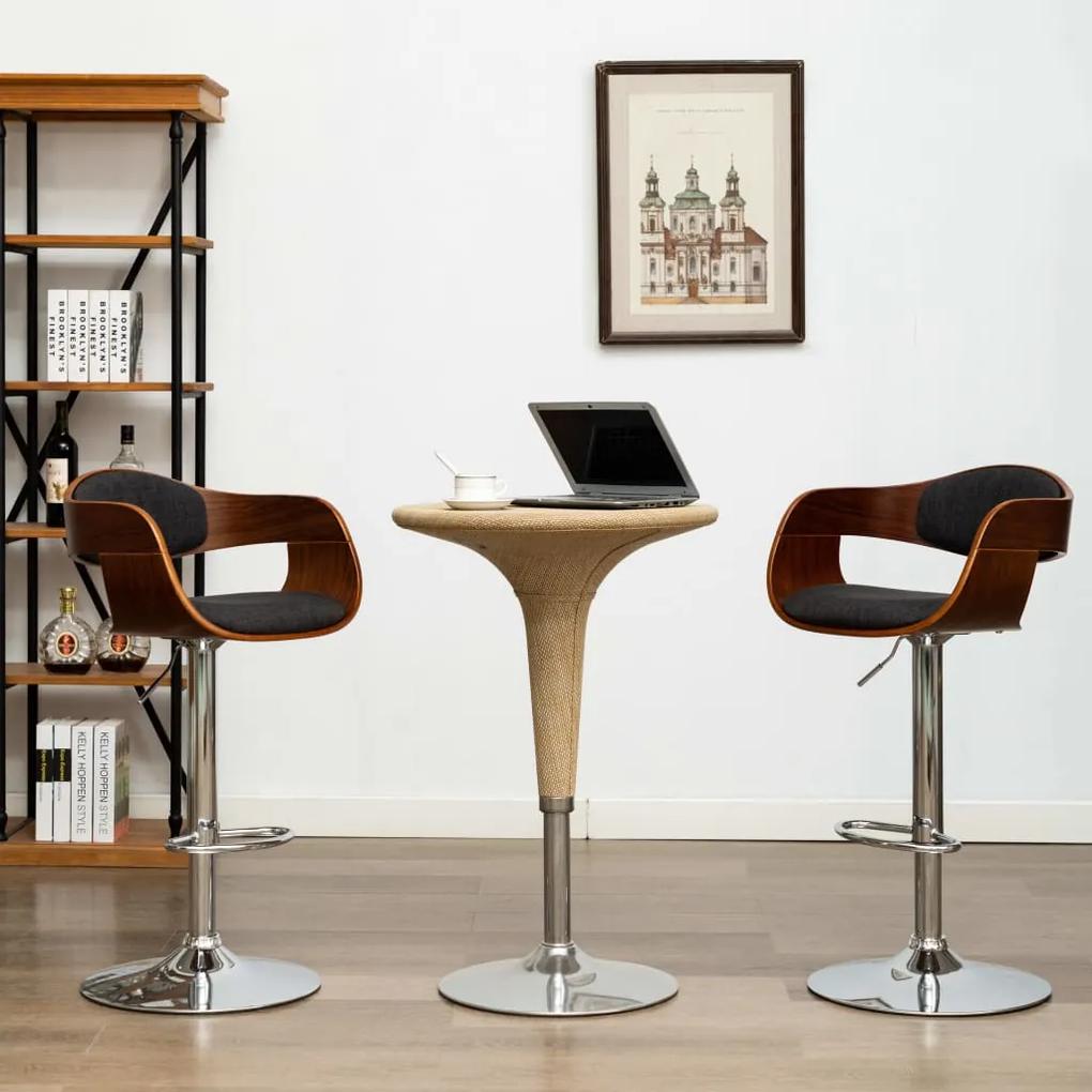 Barové stoličky 2 ks sivé ohýbané drevo a látka