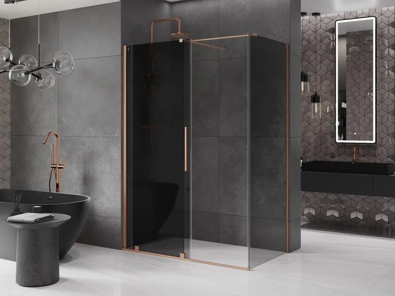 Mexen Velar, sprchový kút s posuvnými dverami 160 x 90 cm, 8mm šedé sklo, medená matná, 871-160-090-41-65