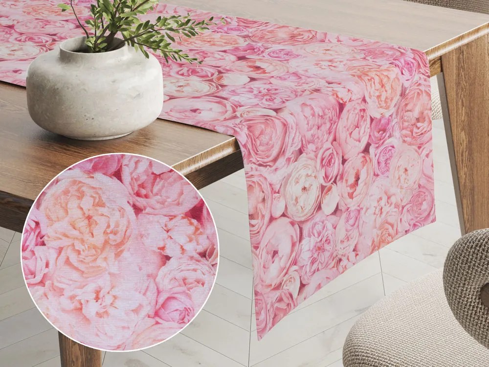 Biante Dekoračný behúň na stôl Leona LN-086 Ružové a krémové pivonky 20x180 cm