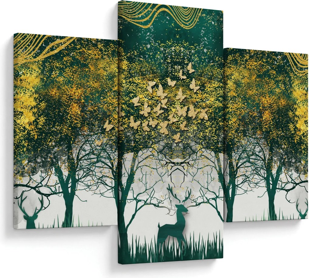 Obraz - Jelene v zelenom lese (90x60 cm)