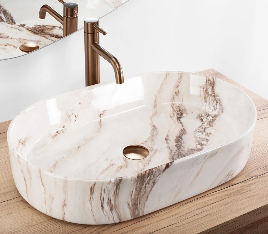 Rea Nadia, umývadlo na dosku 610x385x120 mm, imitácia kameňa - Marrone, REA-U9239