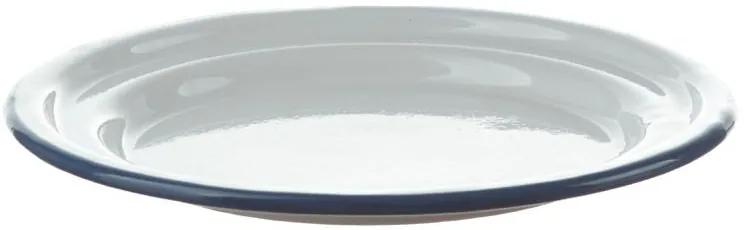 Biely smaltovaný dezertný tanierik s modrou linkou White blue - Ø 18cm