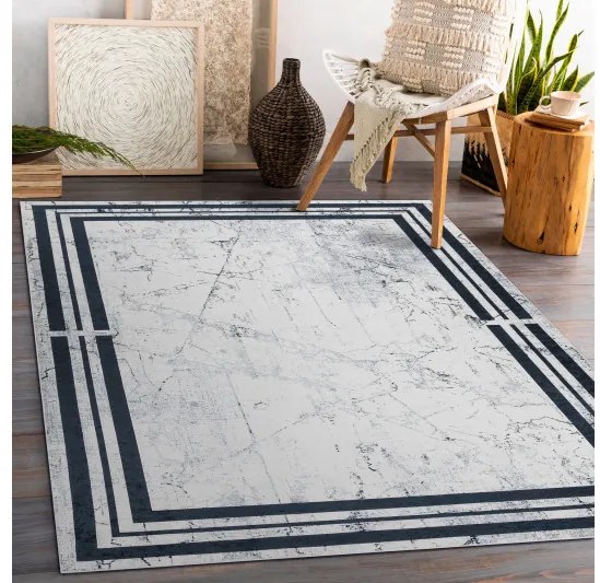 Kusový koberec ANDRE Frame 1023, 160x220, biela, šedá, chodba / predsieň, Dywany Łuszczów