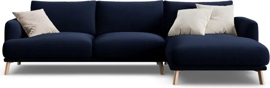 Tmavomodrá zamatová rohová pohovka (pravý roh/s leňoškou) Naomi – Micadoni