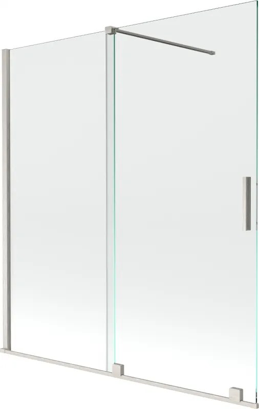 Mexen Velar, 2-krídlová posuvná vaňová zástena 150 x 150 cm, 8mm číre sklo, brúsená oceľ, 896-150-000-01-97