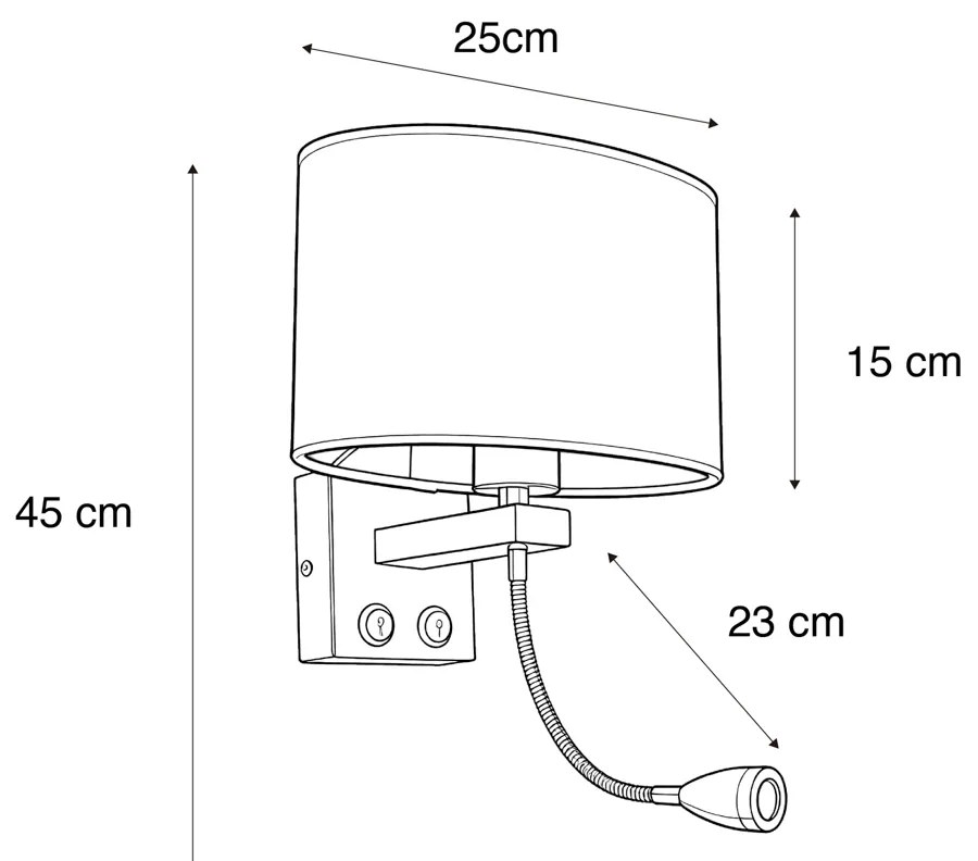 Nástenná lampa mosadz s oválnym zamatovým tienidlom s dizajnom listov 25 cm - Brescia Combi