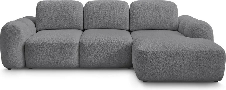 Sivá rozkladacia/s úložným priestorom rohová pohovka z textílie buklé (pravý roh/s leňoškou) Montaigne – Bobochic Paris