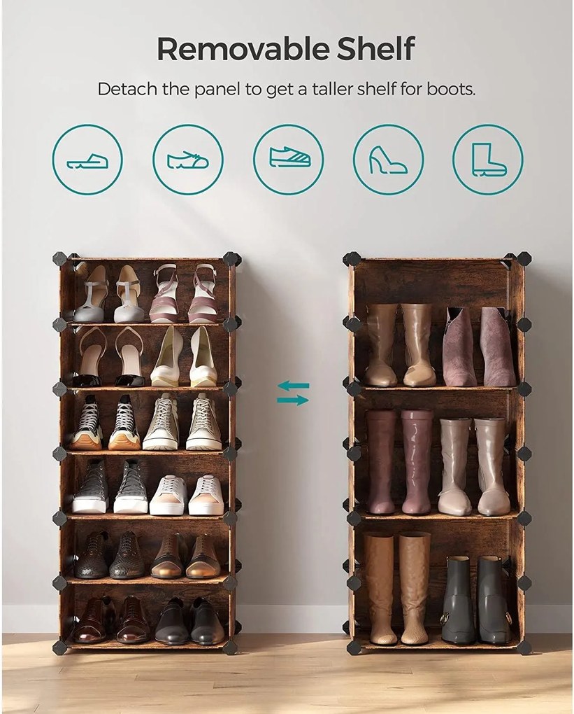 Modulárny policový systém, botník, 10 priehradiek, rustikálny hnedý