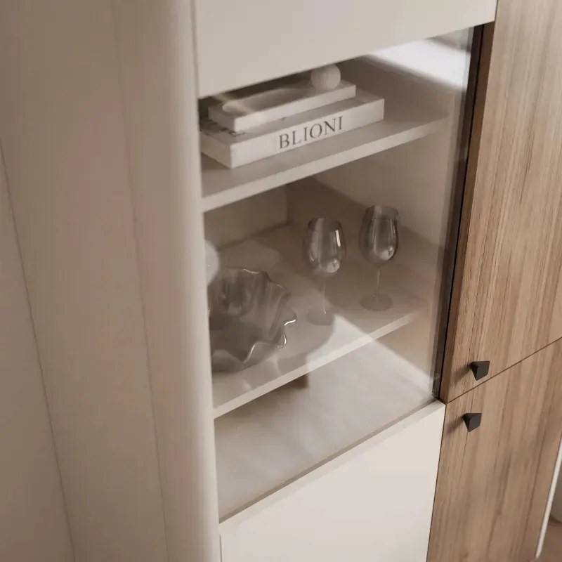 Moderná vitrína AYLIN kráľovský orech + kašmír